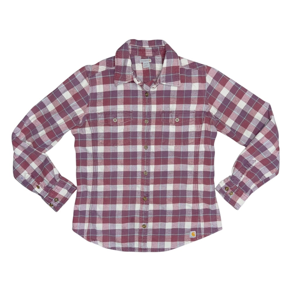 Carhartt Hamilton Flannel Womens Medium 8/10 Red Plaid Long Sleeve Shirt 100714
